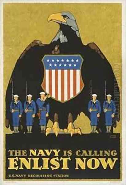 'The Navy Is Calling Enlist Now', Recruitment poster for the US Navy Oil Painting by L.N. Britton