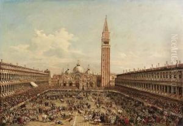 La Caccia Dei Tori In Piazza San Marco Oil Painting by Gianbattista Cimaroli