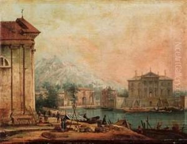 Capriccio Con Villa Veneta E Cappellina Oil Painting by Gianbattista Cimaroli