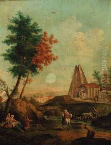 An Italianate Landscape With Shepherds Oil Painting by Gianbattista Cimaroli