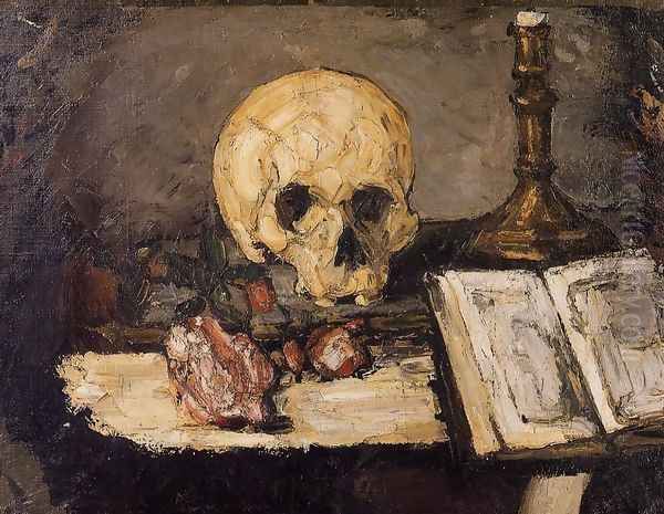 Still Life With Skull And Candlestick Oil Painting by Paul Cezanne