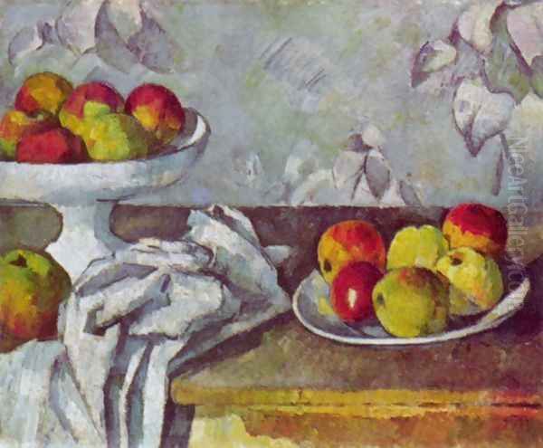 Still life with apples and fruit bowl Oil Painting by Paul Cezanne