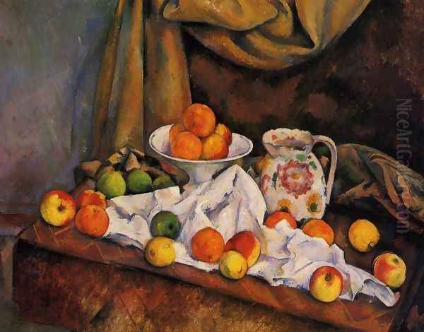 Fruit Bowl Pitcher And Fruit Oil Painting by Paul Cezanne