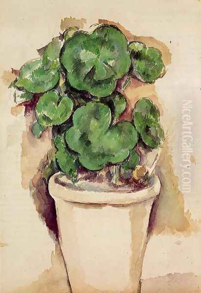 A Pot Of Geraniums Oil Painting by Paul Cezanne