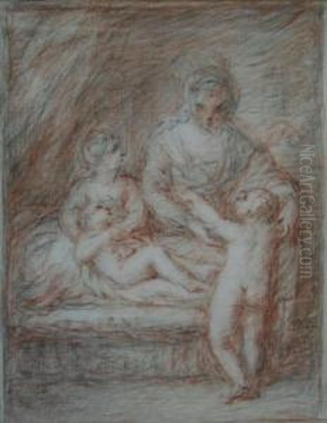 A Mother With Three Children Oil Painting by Giovanni Batista Cipriani