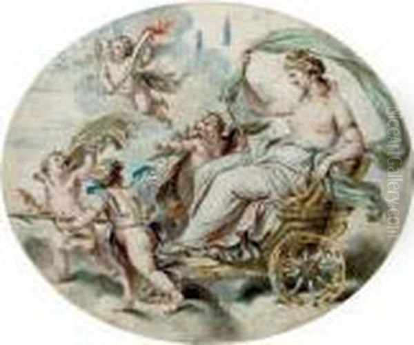 Venus In The Chariot Of Love, Attended To By Cherubs Oil Painting by Giovanni Batista Cipriani