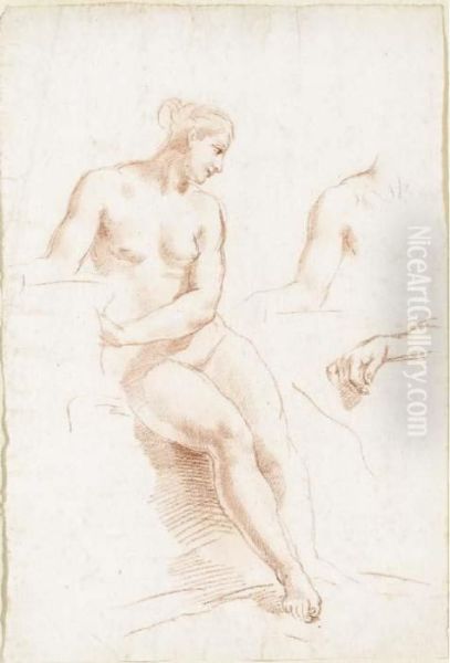 Femme Nue Assise Et Etudes Subsidiaires D'un Bras Et D'une Main Oil Painting by Giovanni Batista Cipriani