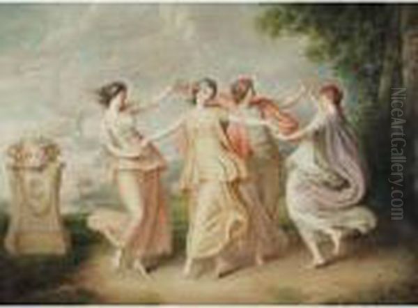 A Landscape With Four Nymphs Dancing Oil Painting by Giovanni Batista Cipriani