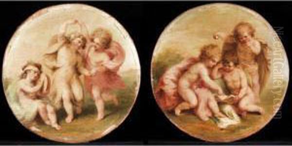 Landscapes With Putti Playing Oil Painting by Giovanni Batista Cipriani