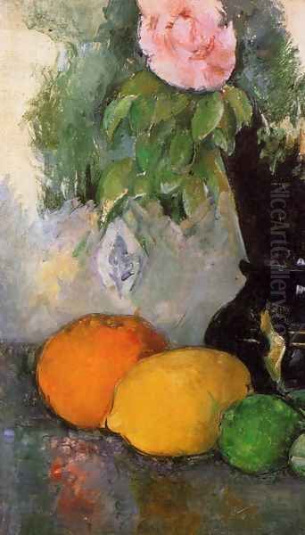 Flowers And Fruit Oil Painting by Paul Cezanne