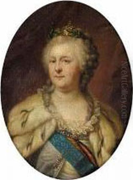 Small Scale Portrait Of Empress 
Catherine The Great Wearing The Orders Of Saints Andrew, George And 
Catherine Oil Painting by Giovanni Batista Cipriani