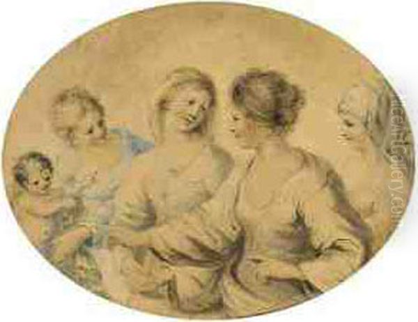 Four Female Figures With A Small Child Oil Painting by Giovanni Batista Cipriani