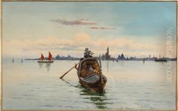 In Gondola Oil Painting by Nazareno Cipriani