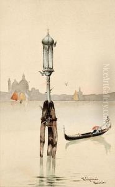 Venezia, Gondola E Vele In Laguna Oil Painting by Nazareno Cipriani