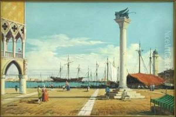 View Of Plaza, Corner Of Doginpalace Oil Painting by Nazareno Cipriani