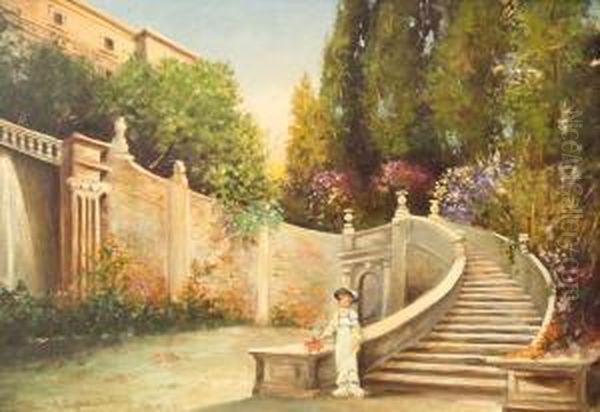 Gentildonna In Giardino Oil Painting by Nazareno Cipriani