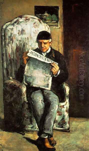 Louis Auguste Cezanne Father Of The Artist Reading L Evenement Oil Painting by Paul Cezanne