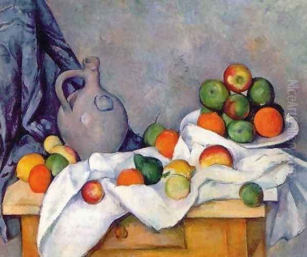 Rideau, Cruchon et Compotier Oil Painting by Paul Cezanne