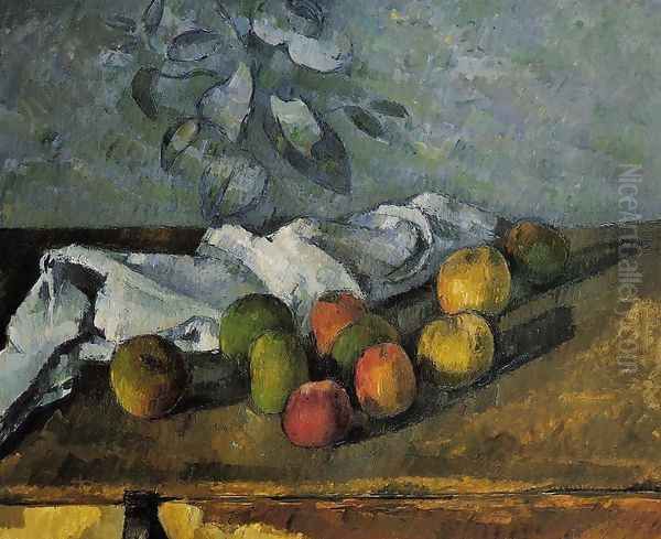 Apples And Napkin Oil Painting by Paul Cezanne