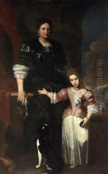 Ritratto Di Gentildonna Con Figlia E Cagnolino Oil Painting by Pier Francesco Cittadini Il Milanese