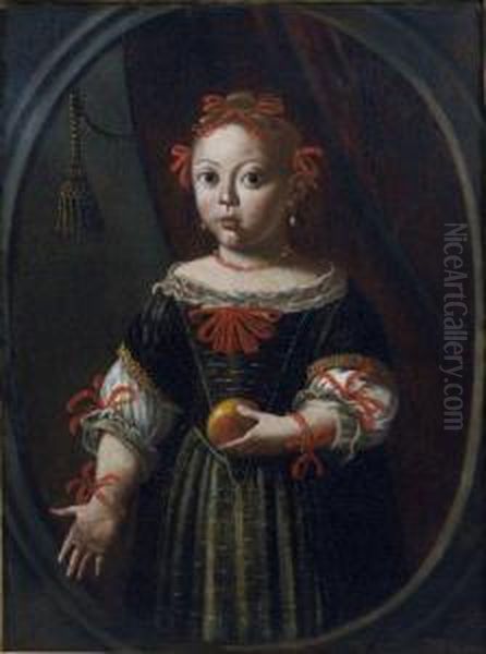 Portrait De Jeune Fille A La Pomme Oil Painting by Pier Francesco Cittadini Il Milanese