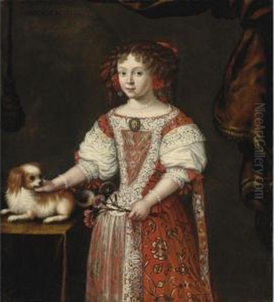 Portrait Of A Girl With Her Dog Oil Painting by Pier Francesco Cittadini Il Milanese