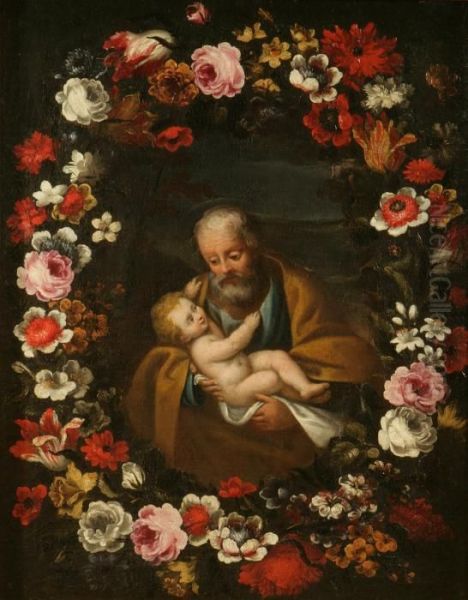 San Antonio Con Bambino In Una Ghirlanda Di Fiori Oil Painting by Pier Francesco Cittadini Il Milanese