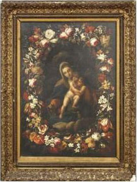 Vierge A L'enfant Dans Une Guirlande De Fleurs Oil Painting by Pier Francesco Cittadini Il Milanese