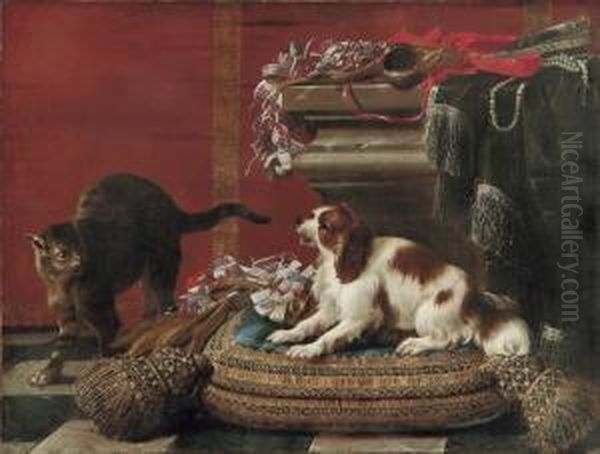 Cane E Gatto In Sontuoso Interno Oil Painting by Pier Francesco Cittadini Il Milanese