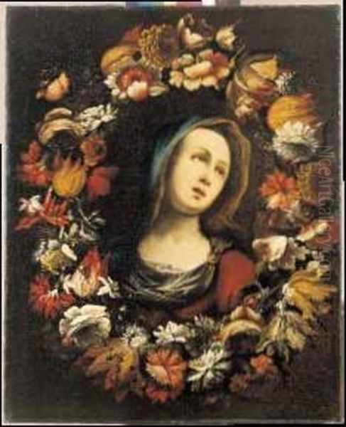 La Vergine In Una Ghirlanda Di Fiori Oil Painting by Pier Francesco Cittadini Il Milanese