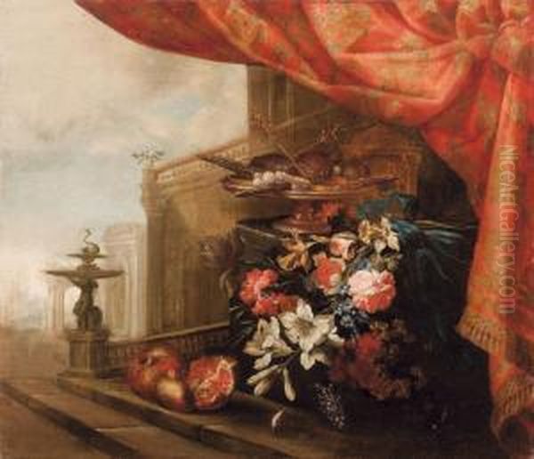 Natura Morta Su Sfondo Architettonico Oil Painting by Pier Francesco Cittadini Il Milanese