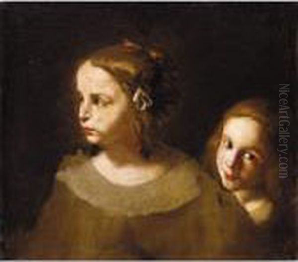 Study Of Two Children, Both Head And Shoulders Oil Painting by Pier Francesco Cittadini Il Milanese