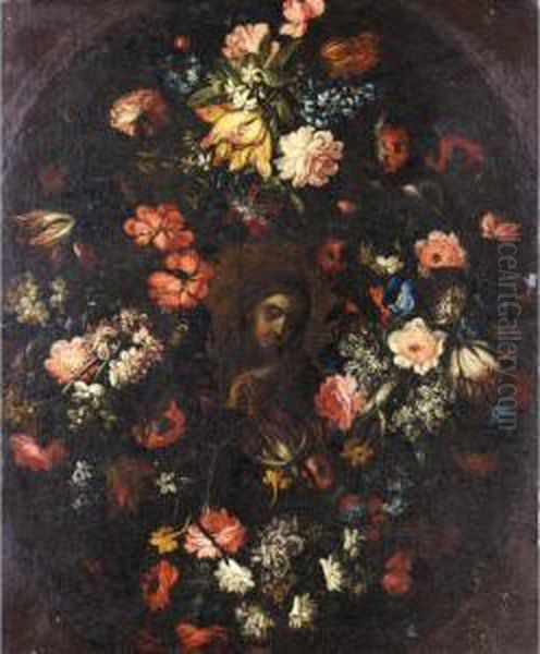 The Madonna Surrounded By A Garland Of Flowers Oil Painting by Pier Francesco Cittadini Il Milanese