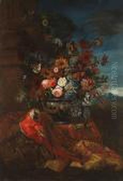 Flowers In A Basket, By A Terracotta Urn Oil Painting by Pier Francesco Cittadini Il Milanese