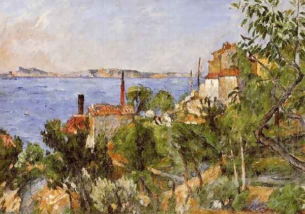 Landscape Study After Nature Aka The Seat At L Estaque Oil Painting by Paul Cezanne