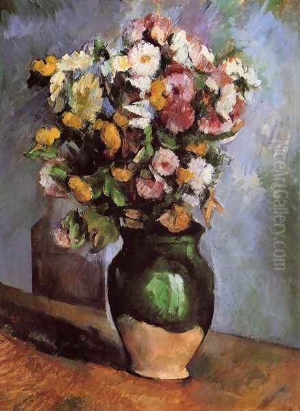 Flowers In An Olive Jar Oil Painting by Paul Cezanne