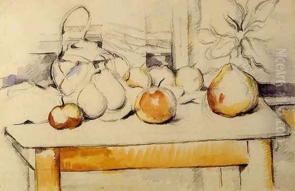 Ginger Jar And Fruit On A Table Oil Painting by Paul Cezanne