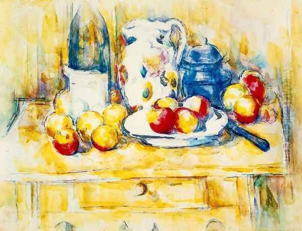 Still Life With Apples A Bottle And A Milk Pot Oil Painting by Paul Cezanne