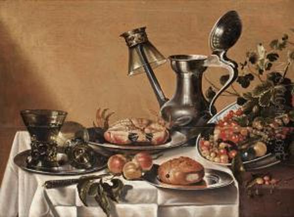 Stilleben Med Tennfat, Krabba Och Remmare Oil Painting by Pieter Claesz.