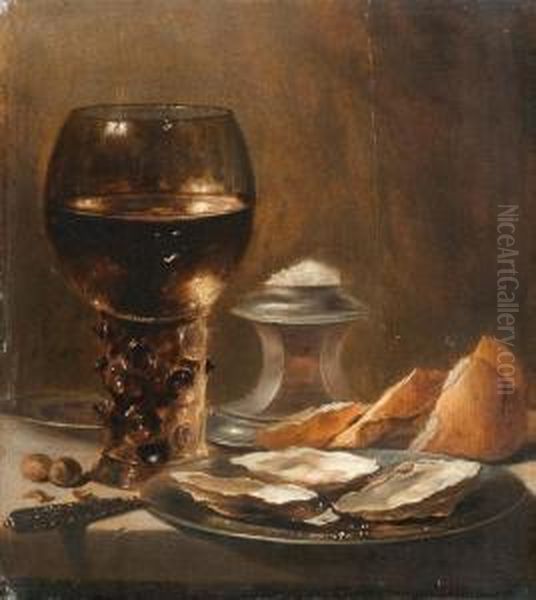 Still Life With Large Glass Filled With Wine Oil Painting by Pieter Claesz.