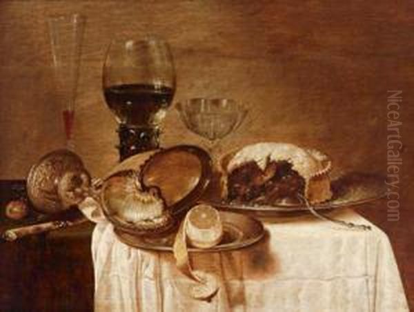 Natura Morta Con Una Coppa Ricavata Da Un Nautilo Rovesciata Oil Painting by Pieter Claesz.