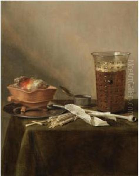 Still Life With A Brazier, A Glass Of Beer And A Clay Pipe Oil Painting by Pieter Claesz.