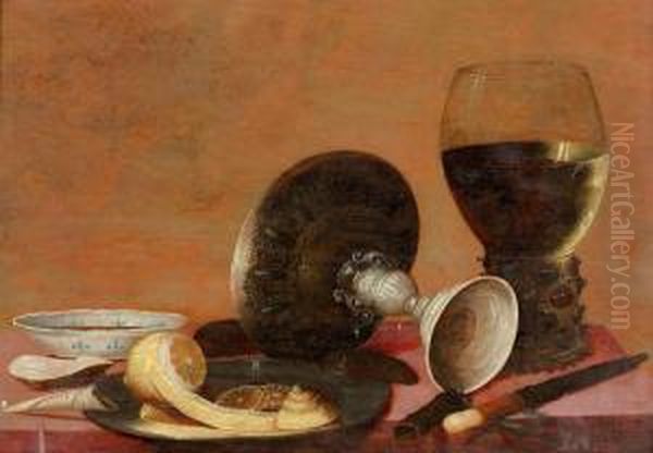 Stillleben Mit Romer, Zitrone, Teller Und Fussschale. Oil Painting by Pieter Claesz.