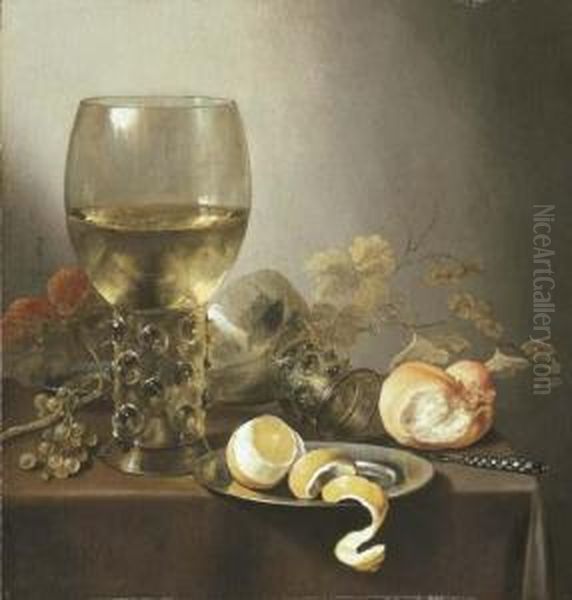 A Giant Roemer, An Upturned Roemer, Grapes On The Vine Oil Painting by Pieter Claesz.