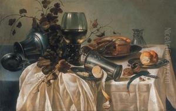 A Still-life: A Table With Metal Jug And Tumbler Oil Painting by Pieter Claesz.