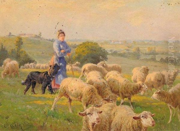 La Gardienne De Moutons Oil Painting by Charles Clair