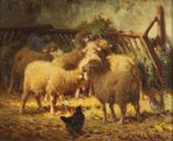 Moutons Dans La Bergerie Oil Painting by Charles Clair