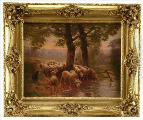 Sheep And Shepherdat Oil Painting by Charles Clair