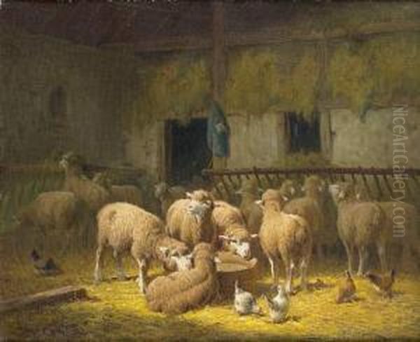 Moutons Dans La Bergerie Oil Painting by Charles Clair