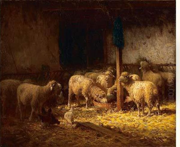 Moutons Dans La Bergerie Oil Painting by Charles Clair